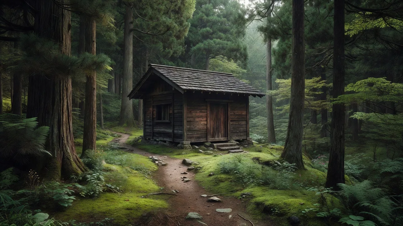 トレイル沿いに立つ木造の山小屋